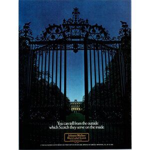1981 Johnnie Walker Black Label Scotch Mansion Gate Vintage Print Ad Wall Art